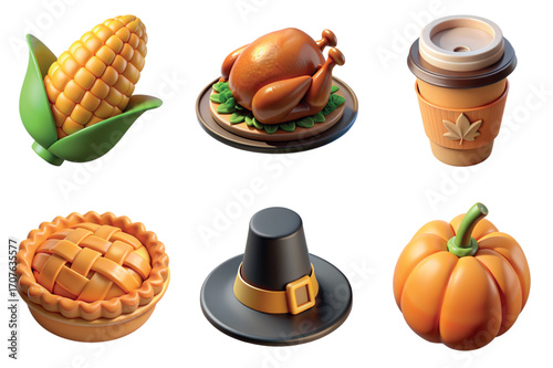 Thanksgiving Day 3D icon set