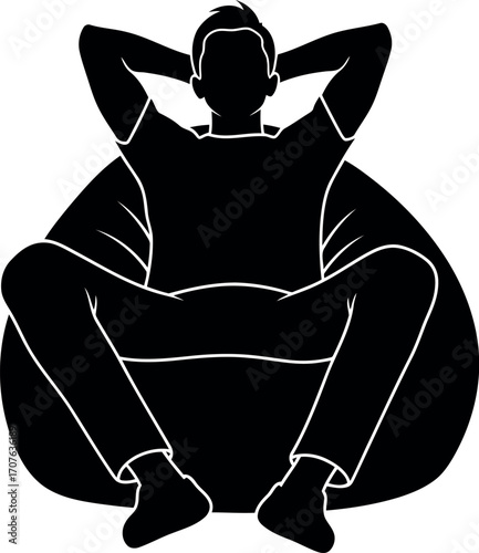 Vector art of silhouette of a man relaxing on a beanbag chair transparent background