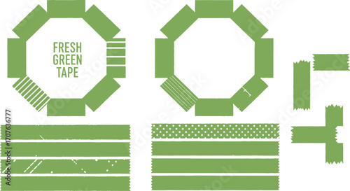 Green washi tape decorative frame and tape strips