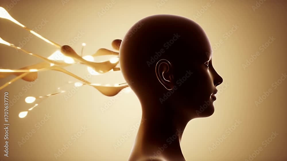 Abstract human profile with splashing liquid representing ideas and ...