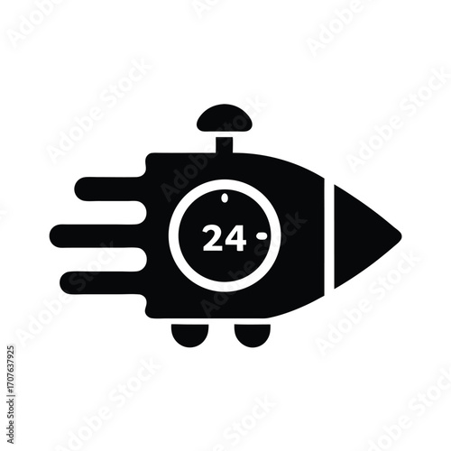 Black shows a fast rocket with a 24 hour clock visible