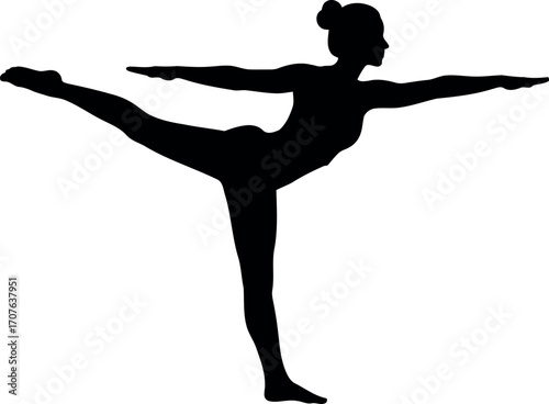 Vector art of silhouette of a woman in a warrior iii yoga pose, transparent background