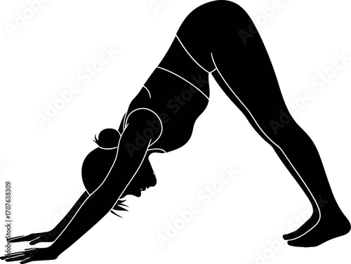 Vector art of silhouette of a woman doing downwardfacing dog yoga pose transparent background