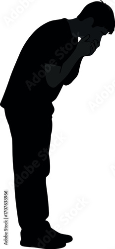 Vector art of silhouette of a person praying or bowing transparent background