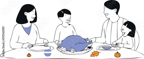 vector illustration of family celebrating Thanksgiving Day