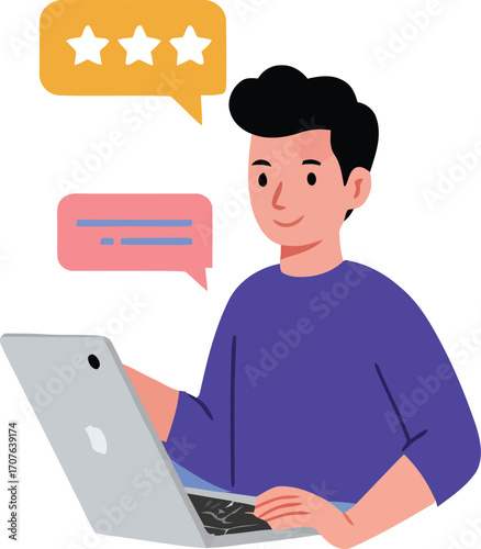 Man working on laptop cartoon vector illustration for business and office use