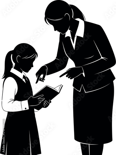 Vector art of teacher pointing at book for student transparent background
