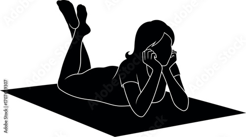 Vector art of silhouette of a woman lying on a mat reading a book, transparent background