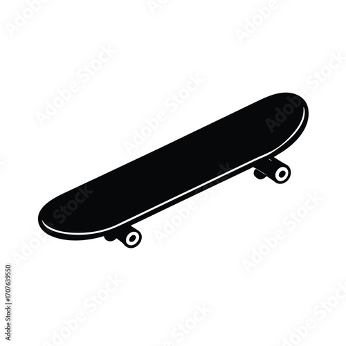 Black skateboard silhouette on a clean white background for graphic design projects