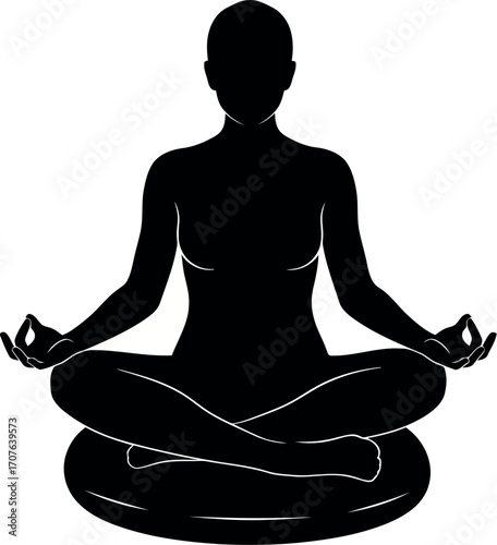 Vector art of silhouette of a person meditating in lotus position transparent background