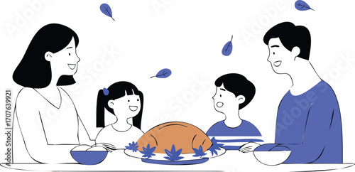 vector illustration of family celebrating Thanksgiving Day
