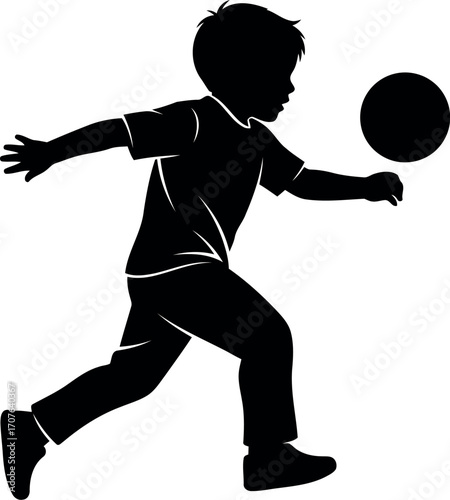 Vector art of silhouette of a boy running with a ball, transparent background
