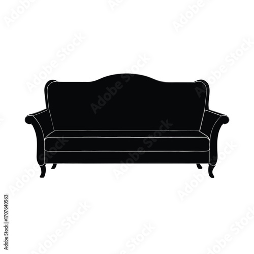 Minimalist black silhouette of a sofa on a clean white background