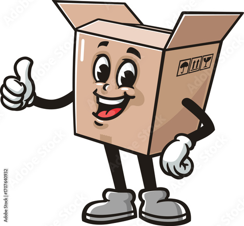 Cardboard box mascot cartoon with thumbs up pose