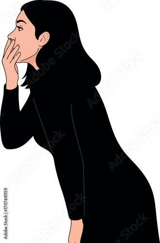 Vector art of silhouette of a woman covering mouth with hand, transparent background
