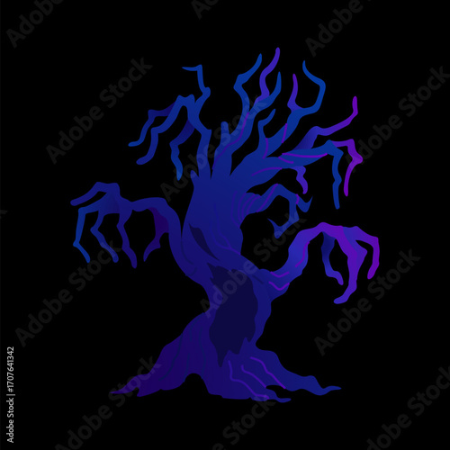 Halloween dry tree with evil face