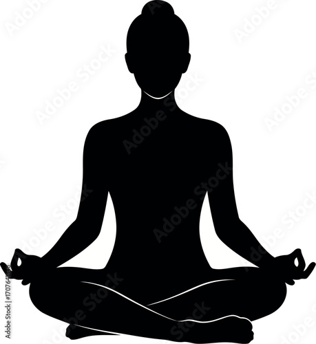 Vector art of silhouette of a person meditating in a lotus position transparent background