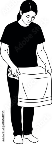 Illustration of a person folding a towel transparent background