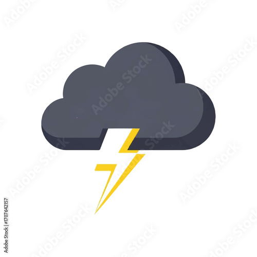 Vector illustration of a dark storm cloud with a yellow lightning bolt, symbolizing a thunderstorm, bad weather, and energy