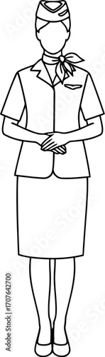 Vector art of flight attendant in uniform standing transparent background