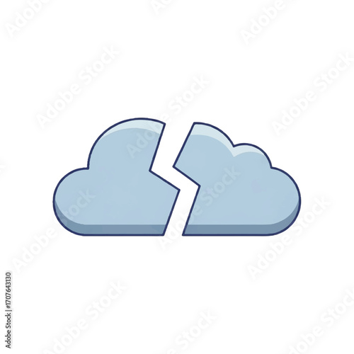 Vector illustration of a broken blue cloud, a concept for system failure, network error, data loss, or disconnection