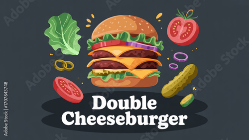Double Cheeseburger with Ingredients Illustration