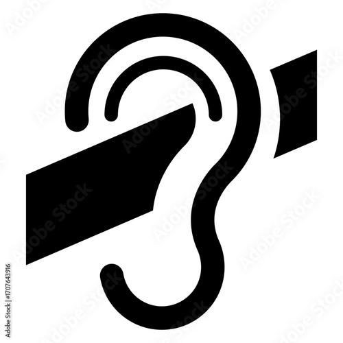 Icono silueta de oreja con barra diagonal. Símbolo de problemas de audición 