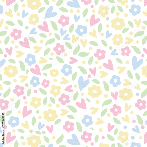 Seamless childish pattern with fairy flowers. Creative kids city texture for fabric, wrapping, textile, wallpaper, apparel. Seamless pattern with creative decorative flowers in scandinavian style.
