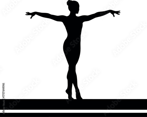 Vector art of silhouette of a female gymnast balancing on a beam transparent background