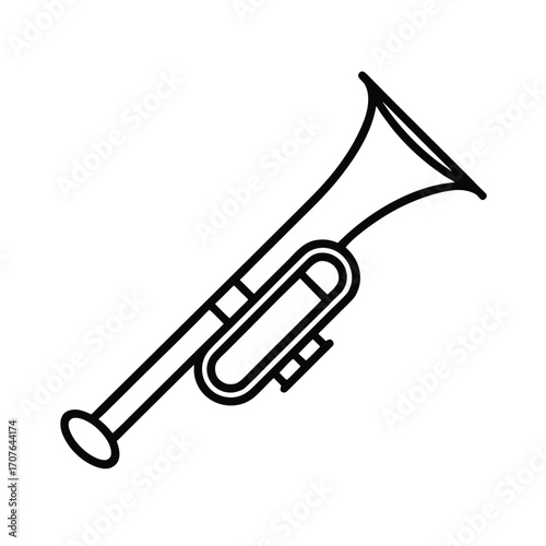 Classic trumpet silhouette on a clean white background for musical designs