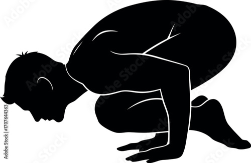 Vector art of silhouette of a person in a yoga crow pose, transparent background