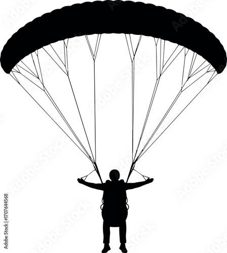 Vector art of silhouette of a paraglider in midair against a transparent background