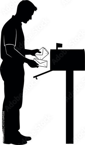 Vector art of silhouette of a man putting mail into a mailbox transparent background