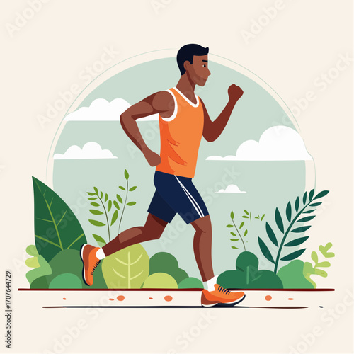 male Jogger Running Vector Illustration