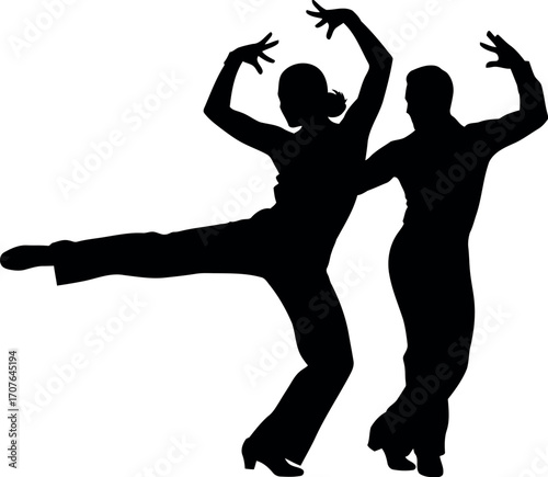 Vector art of silhouette of a couple dancing salsa, transparent background