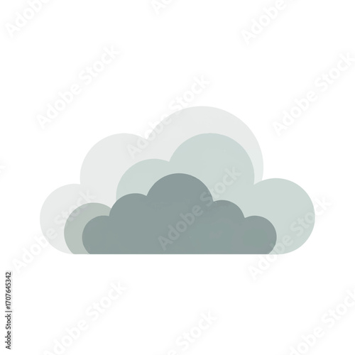 A simple gray cloud icon with a layered, flat design style. Weather symbol illustration isolated on a white background for web and app design