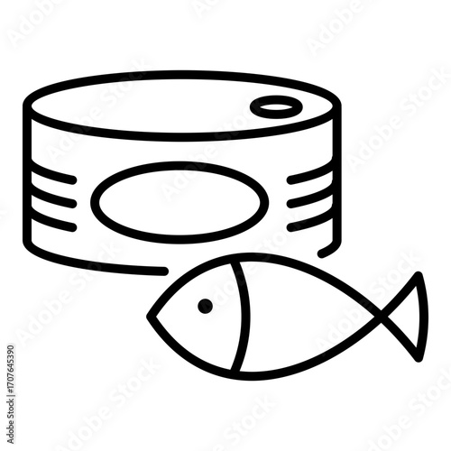 Line icon of canned fish, symbolizing preserved seafood, ready-to-eat fish, and pantry food storage.