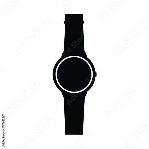 Minimalist black silhouette of a classic wristwatch on a clean white background