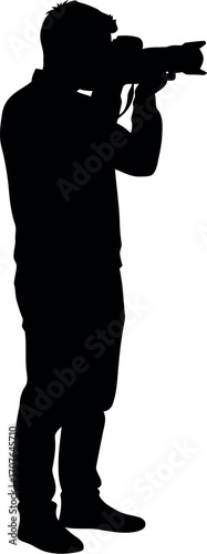 Vector art of silhouette of a photographer taking a picture with a professional camera transparent background