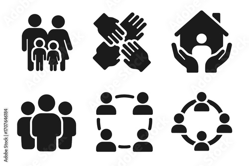 Family and community icons: unity and togetherness in black silhouettes