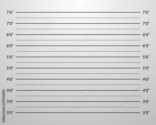 Mugshot police measuring line height measure for shot. Photo background, criminal police mugshot with scale. Retro.