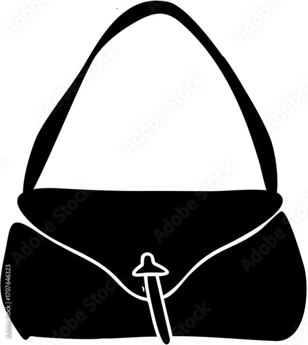 Black silhouette of a luxury leather handbag, a classic accessory for shopping or a stylish gift