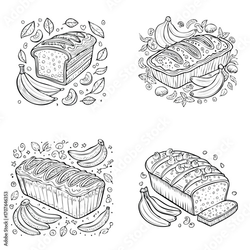 Banana Bread elegant line art vector mix in a clean minimal style.