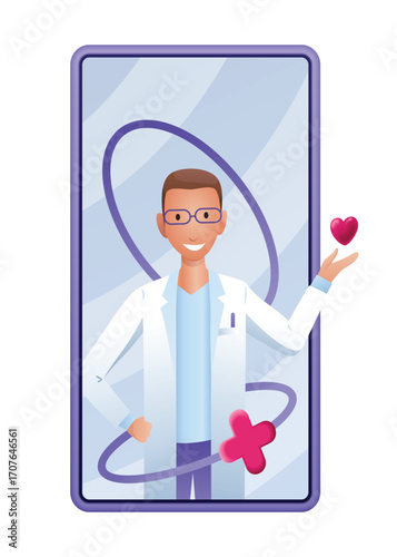 Online medical services mobile app, consultation and prescription medicine, diagnostics, professional doctor connecting and giving consultation for patient, telemedicine metaphor, health care program