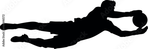 Vector art of silhouette of a soccer goalkeeper diving to catch the ball transparent background
