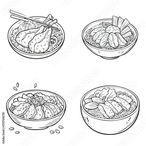 Chicken Teriyaki elegant line art vector mix in a clean minimal style.