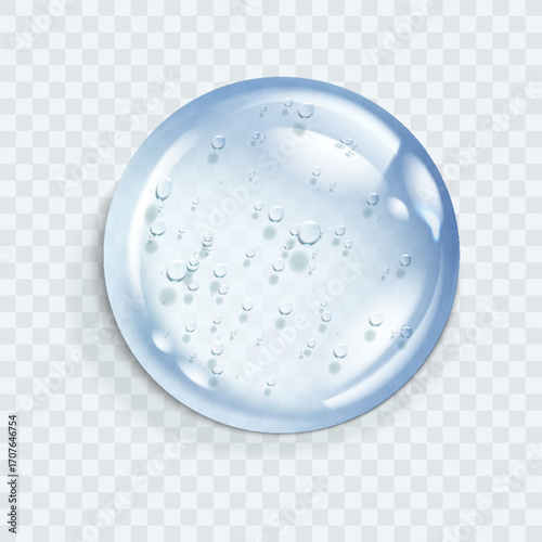 Hyaluronic acid bubble. Collagen clear drop. Cosmetic serum. Skincare product. Vector illustration