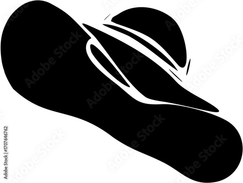 silhouette hat beach Black and white hand drawn vector illustration of a sport shoe icon, sketch and cartoon design 