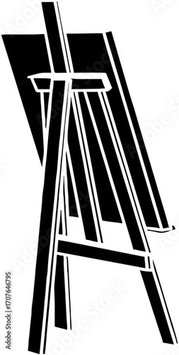 A vector illustration of a black and white wooden stepladder and chair, a simple construction tool painting design