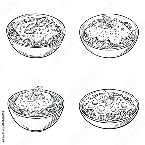 Chicken Alfredo elegant line art vector mix in a clean minimal style.